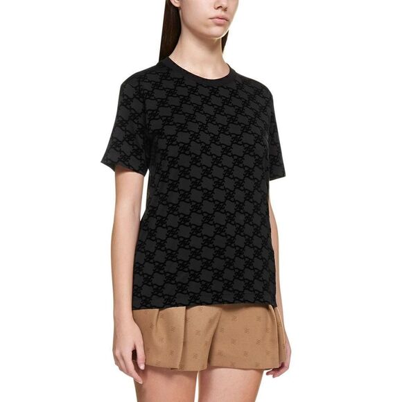 FENDI Karligraphy Flocked Logo T-Shirt Velvet Monogram Men's - Picture 2 of 4